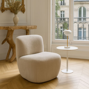 Fauteuil en tissu bouclette beige et structure en bois CÔME