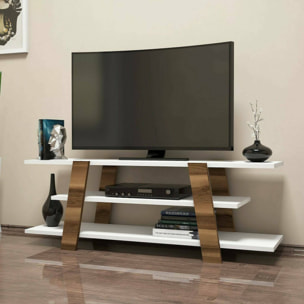 Mobile porta TV Doukhadd, Credenza da soggiorno, Armadio basso per TV, Base parete attrezzata, 120x34h42 cm, Noce e Bianco