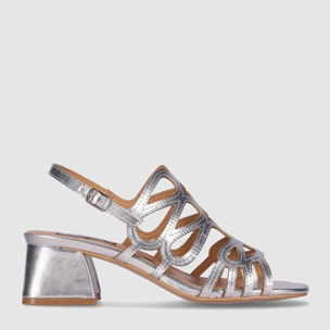 Sandalias de Piel Sintética - Plata - Tacón: 5 cm