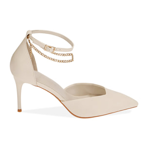 Zapatos de salón color crema, tacón de 8 cm