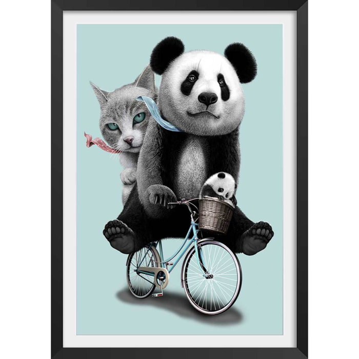 Affiche enfant amis à bicyclette  Affiche + cadre en bois - Noir