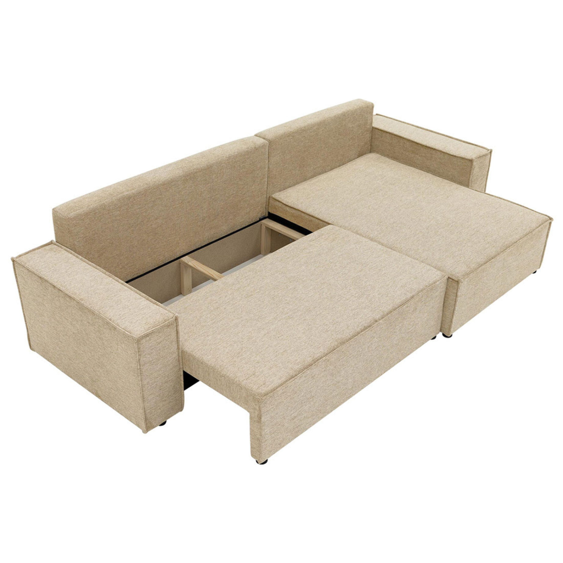 Cezanne - Canapé d'angle réversible 5 places convertible avec coffre en tissu texturé - Beige