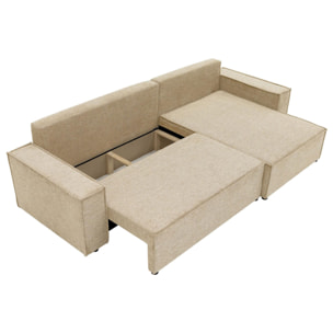 Cezanne - Canapé d'angle réversible 5 places convertible avec coffre en tissu texturé - Beige