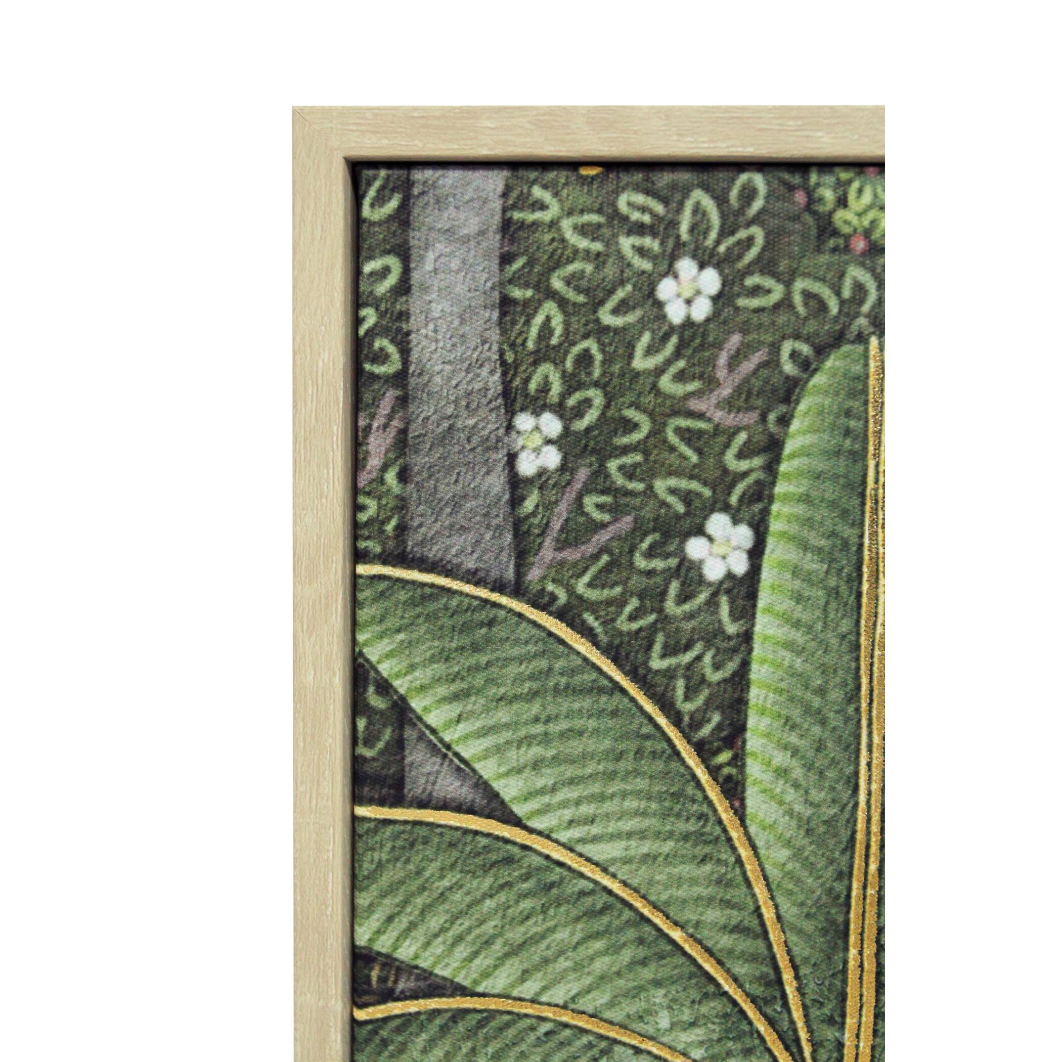 Cuadro Jungle poliéster verde-dorado 92x62x4 cm