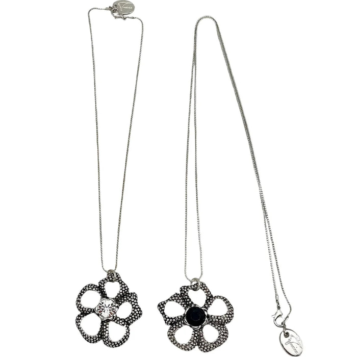 Conjunto doble collar intercambiale flor plata