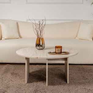 ELIAS Table basse ronde duo effet travertin 90cm