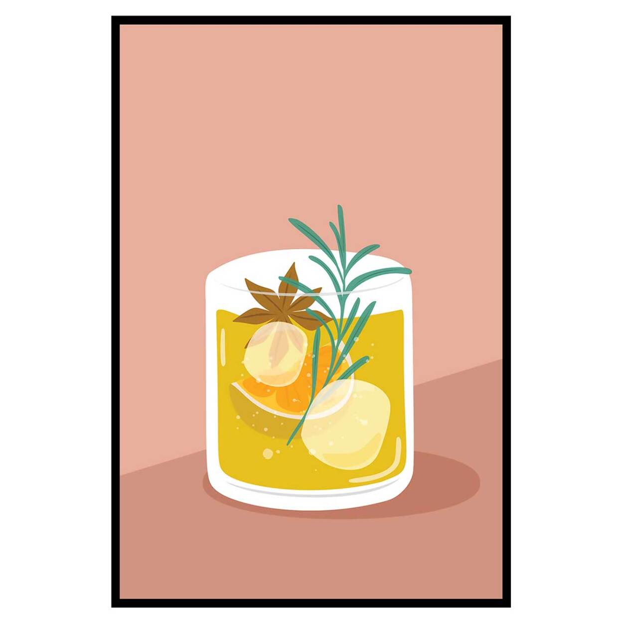 Affiche encadrée cocktail jaune épices Affiche + cadre en métal - Noir