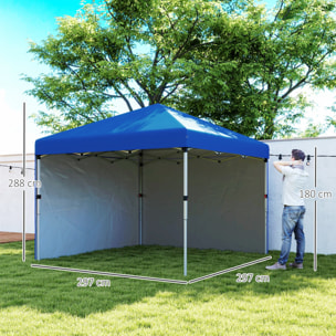 Carpa Plegable Pop-up Gazebo 3x3 m Cenador Plegable con 2 Paredes Laterales Anti-UV Altura Ajustable en 3 Niveles Sacos de Arena y Bolsa de Transporte con Ruedas para Camping Fiestas Azul