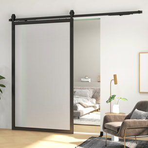 8FT/244cm Herrajes para Puerta Corredera con Amortiguador sin Perforación Kit de Accesorios para Puerta Corrediza con 2 Rieles para Granero Negro