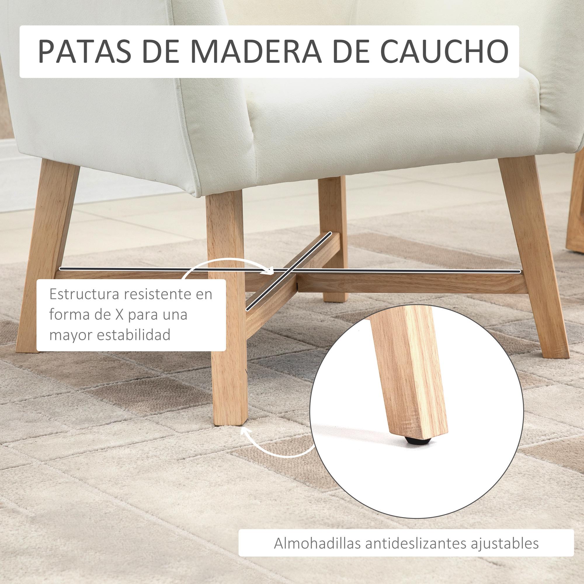 HOMCOM Butaca de Salón Tapizada en Terciopelo Sillón Relax Moderno con Asiento Reposabrazos Acolchados Patas de Madera y Base Cruzada para Dormitorio 67x65x74 cm Blanco