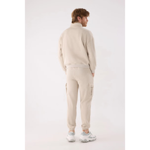 Pantalón deportivo hombre cargo afelpado con cintura ajustable beige