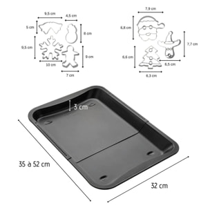 Plaque de four extensible de 35-52 x 32 cm et 7 emporte-pièces de Noël en inox Zenker Noël