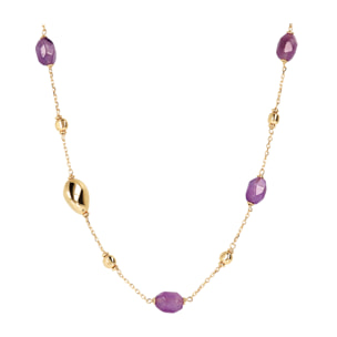 Collana Catena Rolo con Bead in Argento 925 placcato Oro 18kt e Pietra Naturale Sfaccettata Ametista Viola