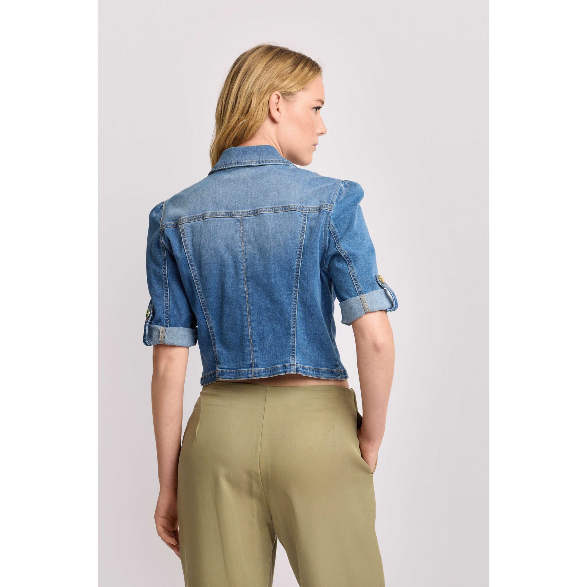Kocca - Giubbino in denim taglio cropped Donna, Denim, Colletto di camicia