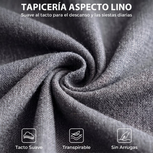 Sillón Relax Reclinable, Sillón Reclinable Manual, Tapizado en Lino, Instalación Rápida, Reposapiés, Muelles Ensacados, Respaldo Alto Grueso y Patas de Madera para Salón, Oficina, Gris Oscuro