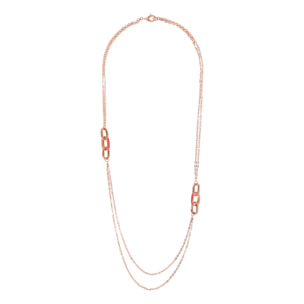 Collana Lunga Multifilo Doppia con Maglie Ovali Smaltate Fucsia