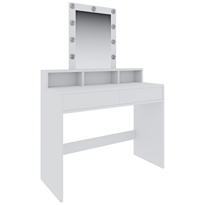Toeletta Tavolino Da Trucco Tavolo Con 9 Luci LED Con Luminosità Regolabile Specchio 2 Cassetti 3 Vani A Giorno Postazione Make Up 40 x 100 x 145 Cm