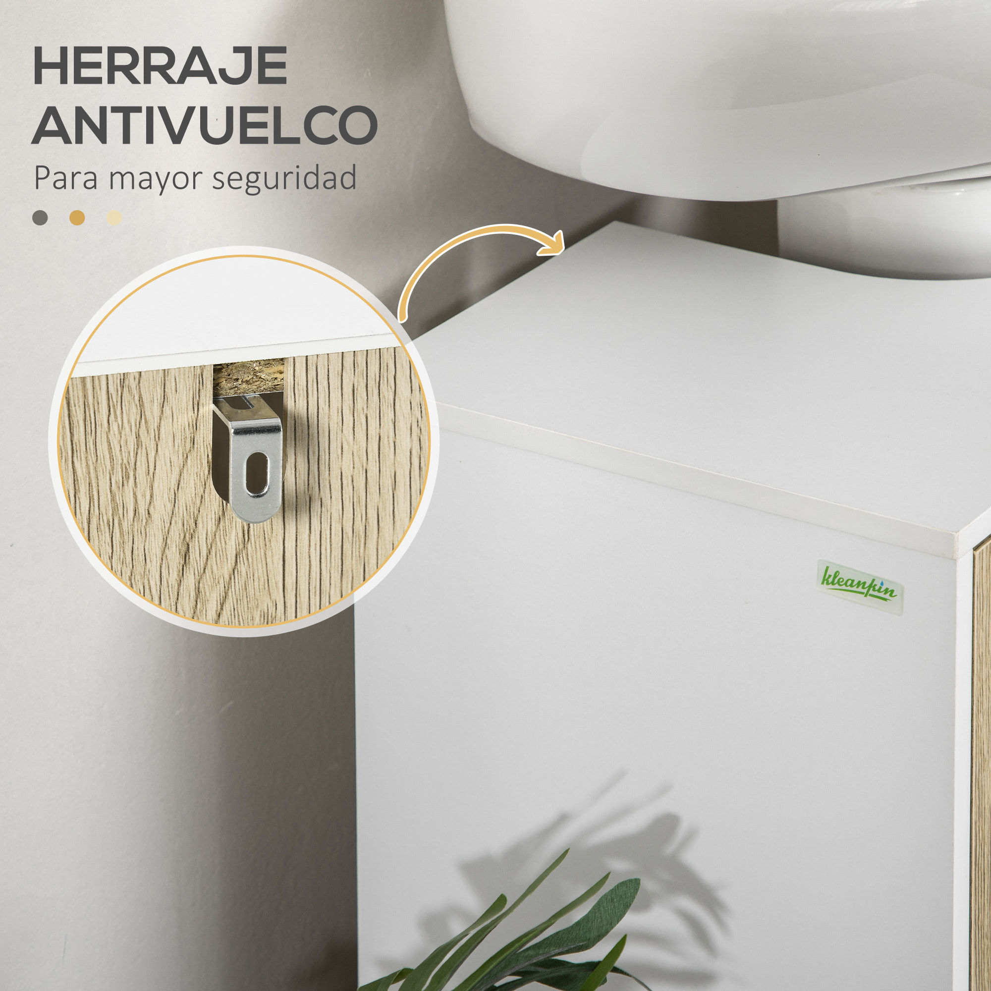 kleankin Mueble para Debajo del Lavabo de Madera Armario Bajo Lavabo Armario de Baño de Suelo con 2 Puertas Estante y Patas de Acero 60x30x60 cm Roble y Blanco