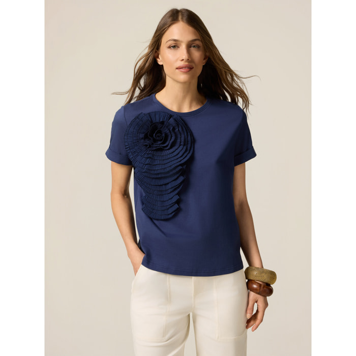 Oltre - T-shirt con applicazione - Blu