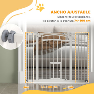 Barrera de Seguridad para Perros Extensible 74-100 cm, para Puertas y Escaleras, Puerta de Seguridad para Mascotas, con Montaje a Presión y Doble Bloqueo, Blanco