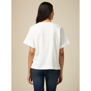 Oltre - T-shirt con stampa e applicazioni - Bianco