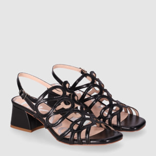 Sandalias de Piel Sintética - Negro - Tacón: 5 cm