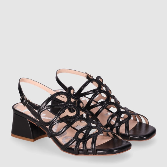 Sandalias de Piel Sintética - Negro - Tacón: 5 cm