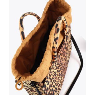 Borsa shopper in tessuto con stampa leopardata