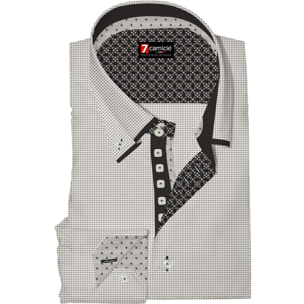 Camicia Uomo 2 Bottoni Button Down 7bottoni Doppio Coll Jacquard Fantasia Bianco/Nero