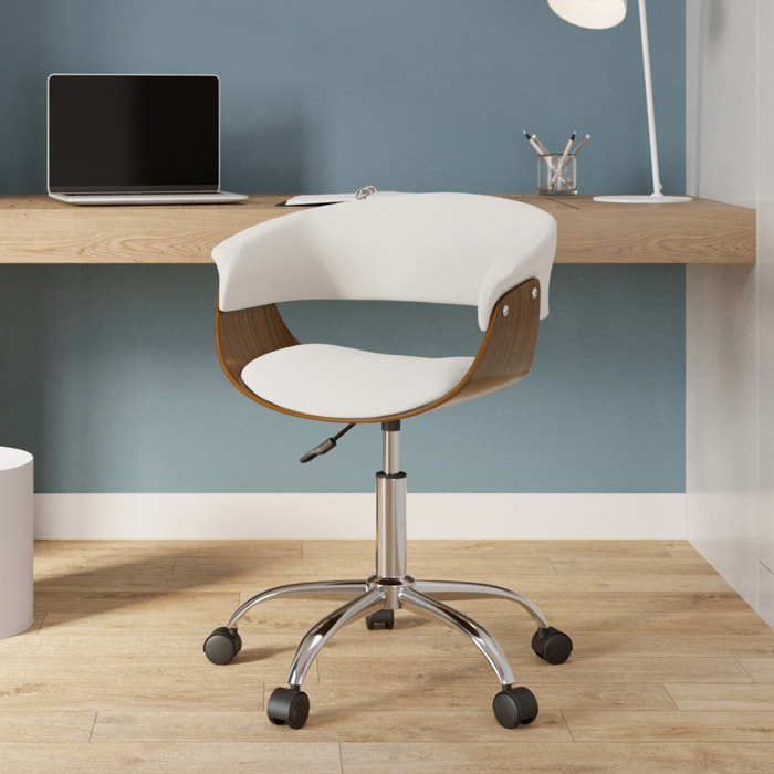 Chaise de bureau pivotante en bois et PU blanc - Basile