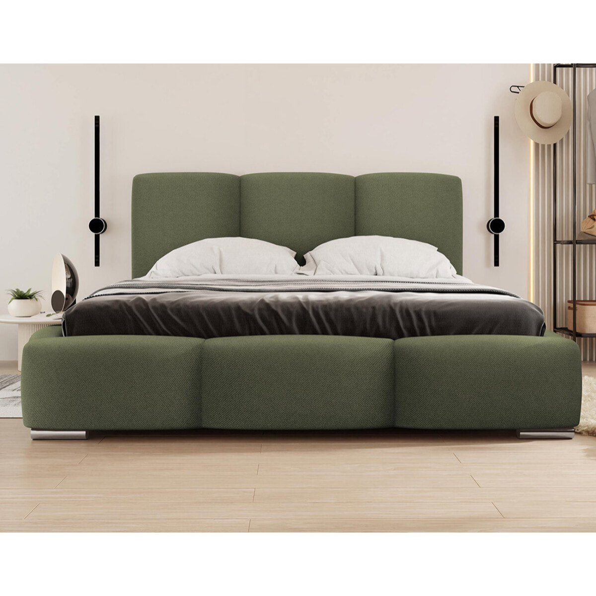 Noa - lit coffre - 160x200 cm - en velours - sommier inclus - Vert Kaki