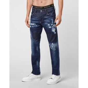 PHILIPP PLEIN Bandana  Denim Trousers Super Straight Cut Paisley