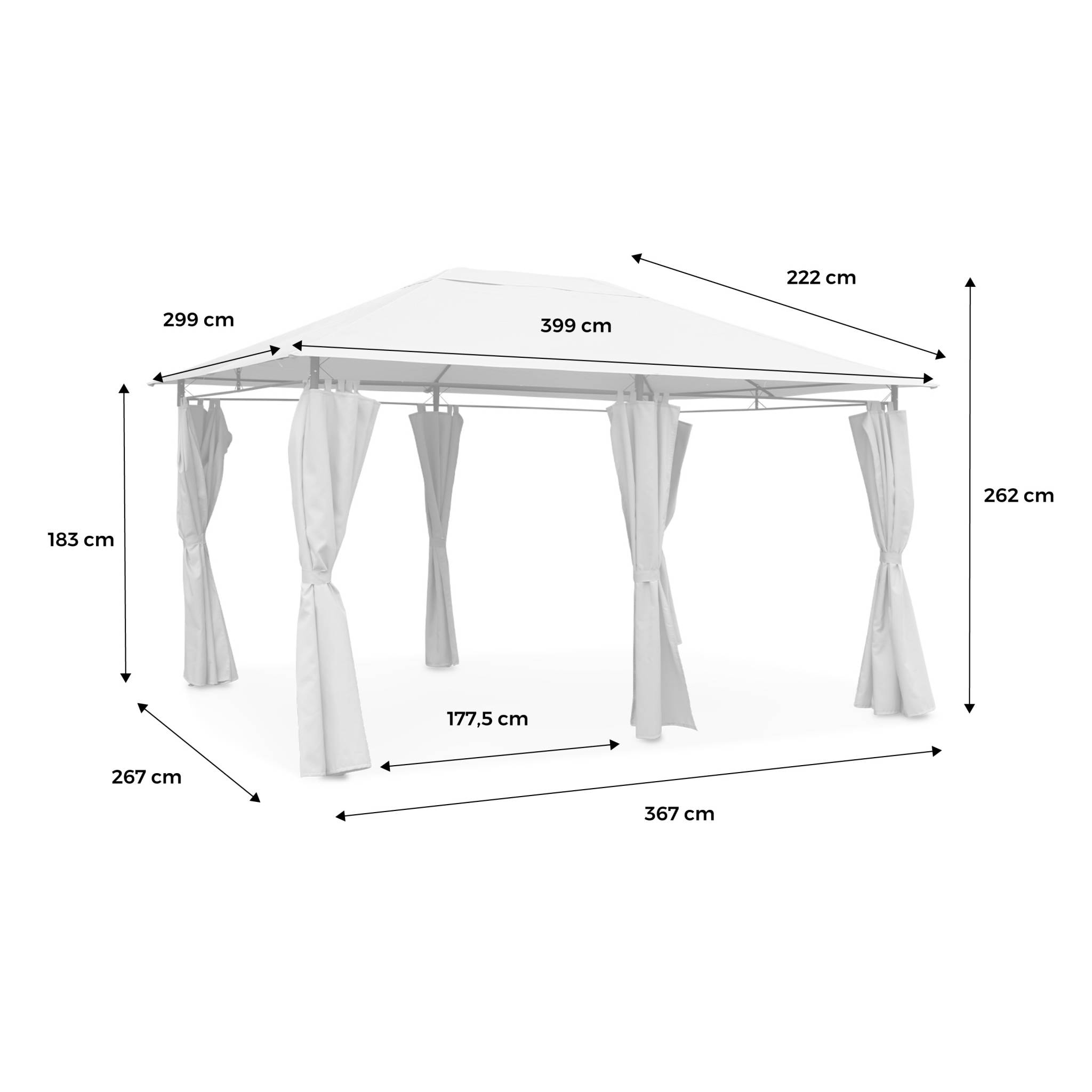 Ensemble complet toile de toit et rideaux beige pour tonnelle 3x4m Divio - toile de rechange pergola. toile de remplacement