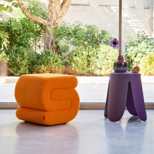 Tabouret / pouf design revêtement bouclette orange 1 place L 43 x P 47 x H 44cm - Sasha