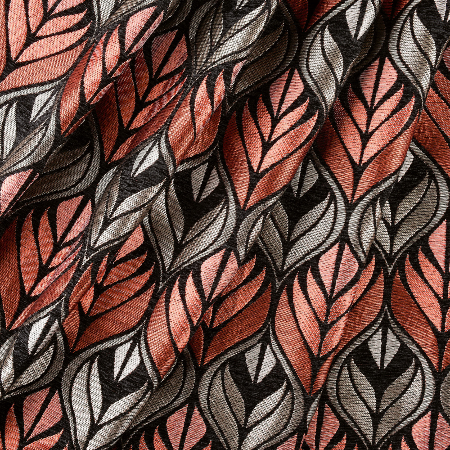 Rideau motif art déco  - Effet velours à oeillets - Orange corail
