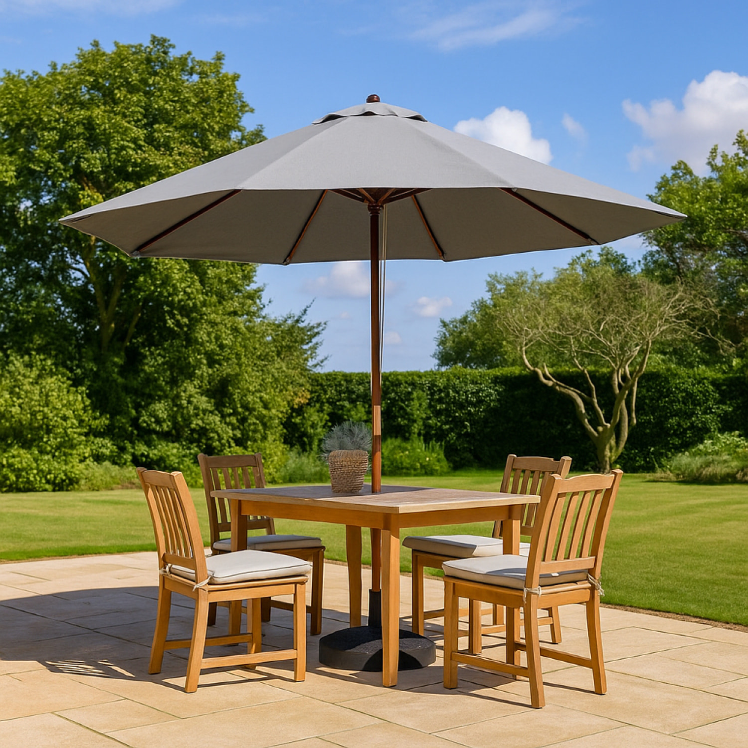 Parasol en bois inclinable rond toile grise DANINE