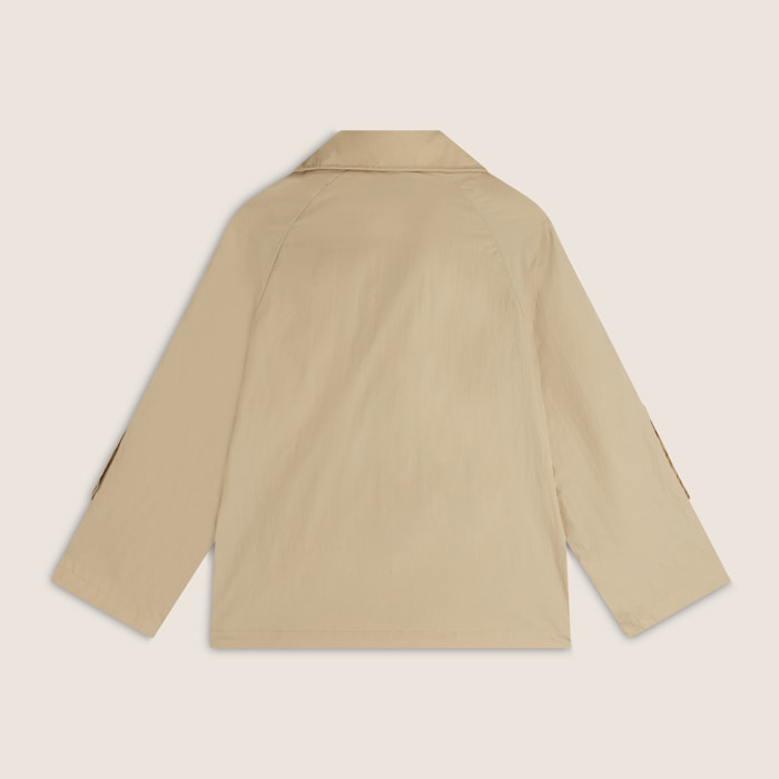 Trench donna in nylon lunghezza media con maniche ampie