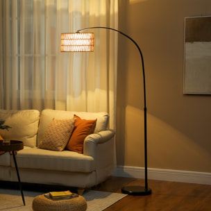 Lámpara de Pie de Arco Lámpara de Pie Salón con Altura Ajustable Pantalla de Yute Interruptor de Pie y Base de Mármol para Sala de Estar Oficina Dormitorio Negro y Marrón