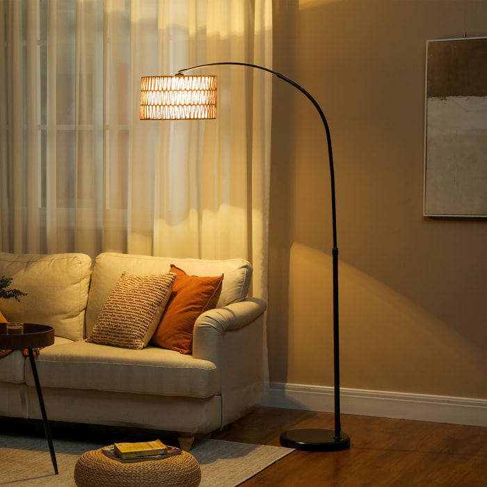 Lámpara de Pie de Arco Lámpara de Pie Salón con Altura Ajustable Pantalla de Yute Interruptor de Pie y Base de Mármol para Sala de Estar Oficina Dormitorio Negro y Marrón