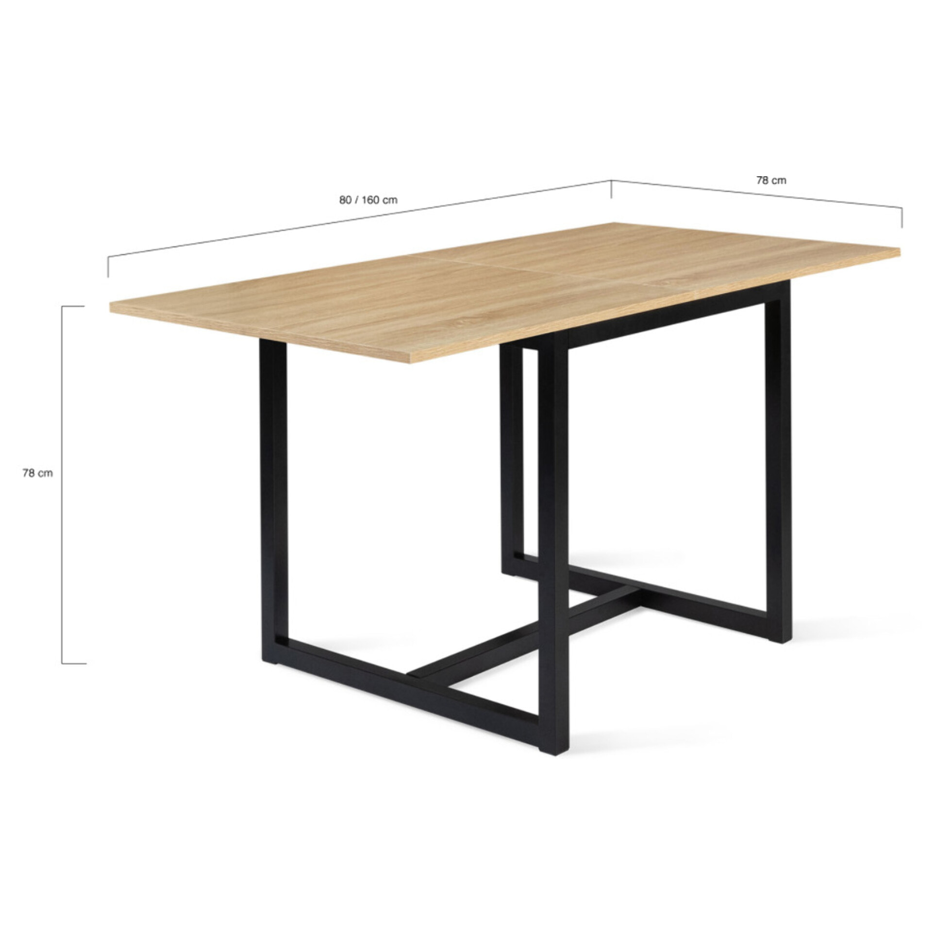 Table à manger dépliante Memphis bois et noir 80-160cm