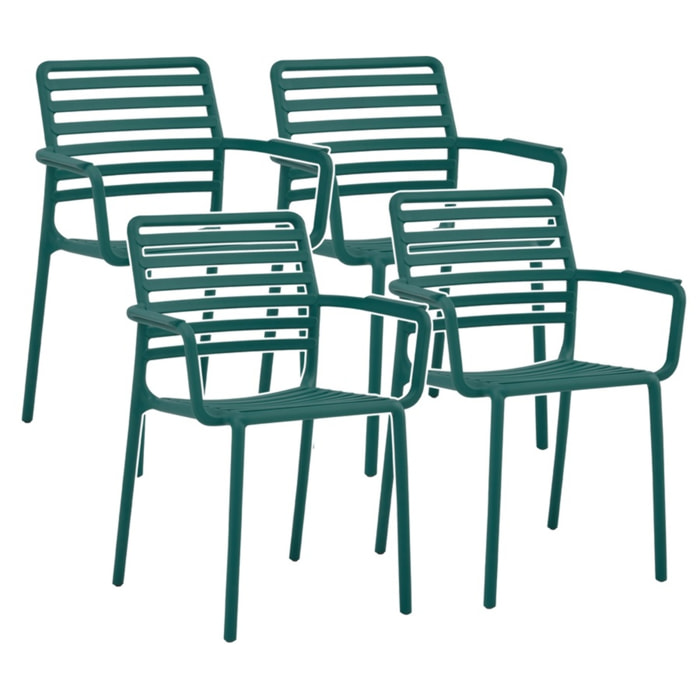 Set da 4 sedie da giardino in polipropilene verde petrolio con braccioli – Tago