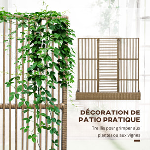 Jardinière avec treillis haut dim. 103L x 29l x 103H cm résine tressée PE aspect rotin marron