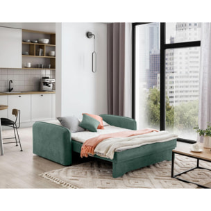 Michelle - canapé droit 3 places convertible avec coffre en velours - Vert