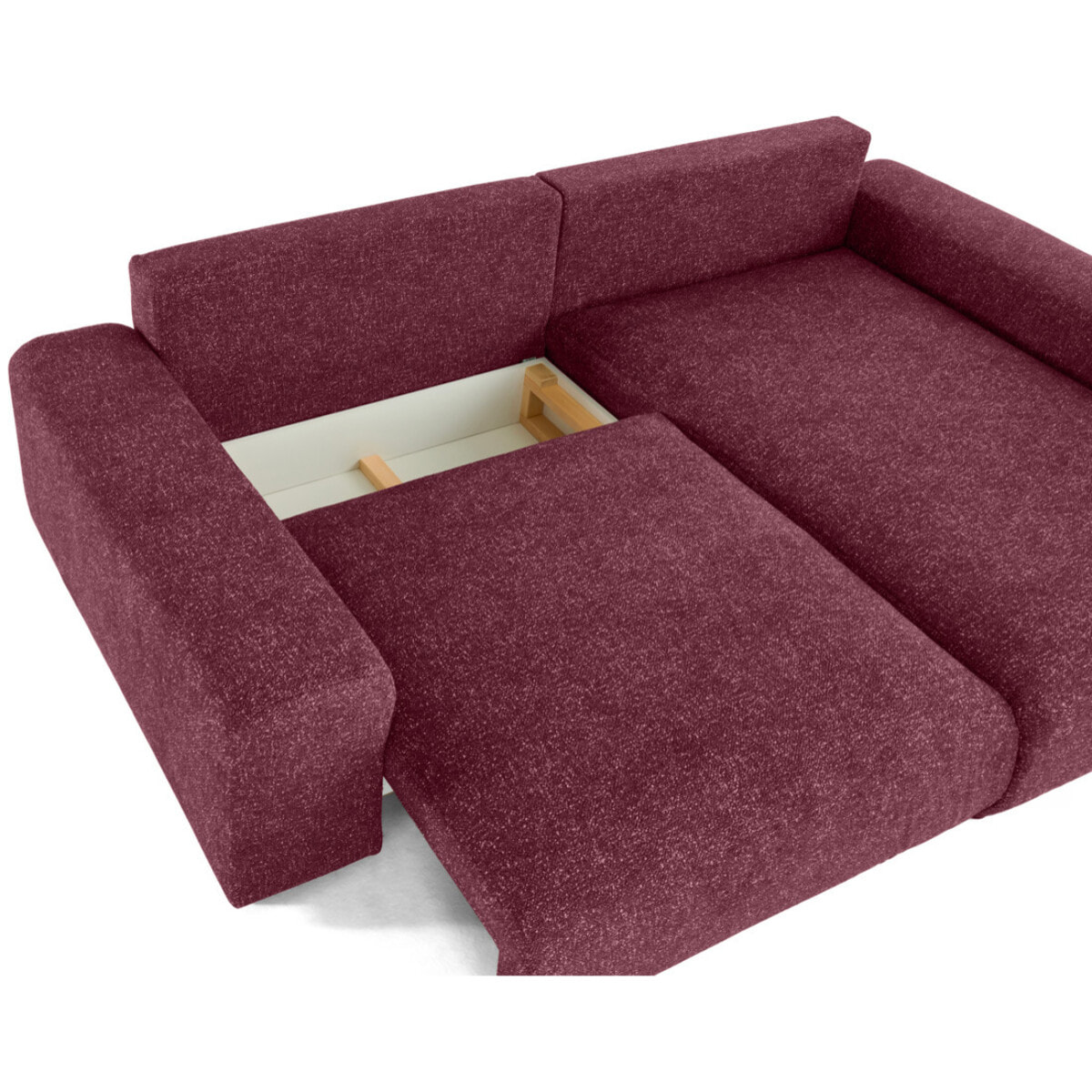Spice - canapé d'angle réversible 4 places convertible avec coffre en tissu moucheté - Prune