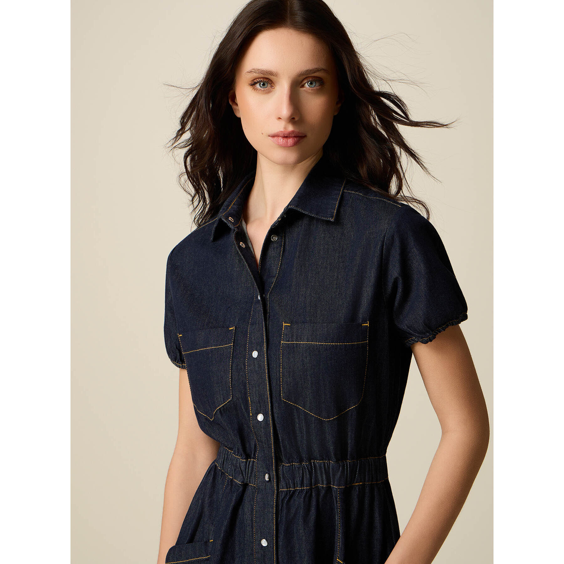 Oltre - Vestido camisero de mezclilla - Azul