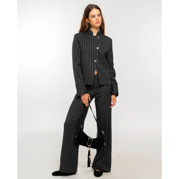 Pantalón de traje con raya diplomática en lurex de mujer