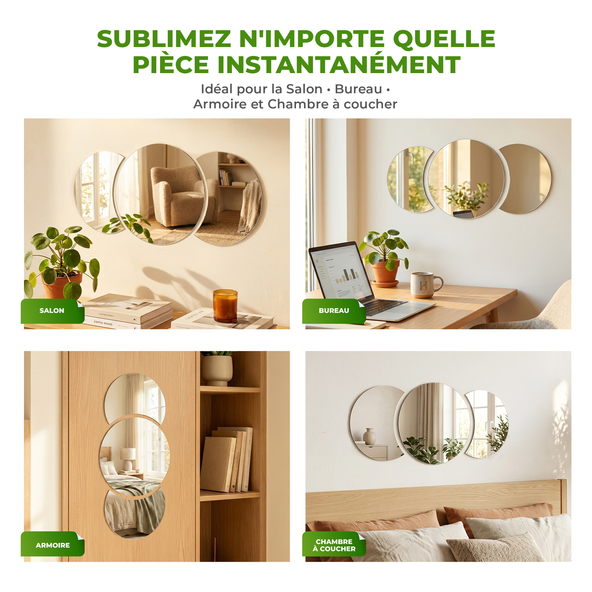 3 stickers miroirs rond et demi-lune