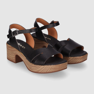 Sandalias de Piel - Negro - Tacón: 4 cm