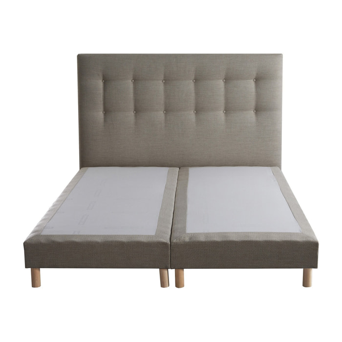 Ensemble sommier tapissier, SYMBIOSE, tête de lit capitonnée beige