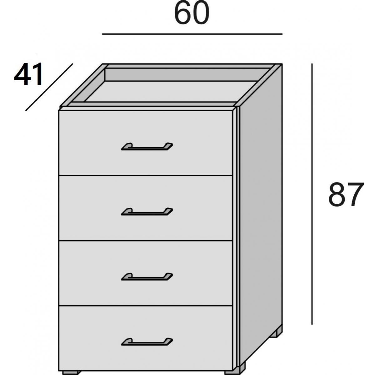 Cassettiera Primula, Settimanale a 4 cassetti per camera da letto, Mobiletto multiuso da ufficio o studio, Cm 60x41h87, Bianco